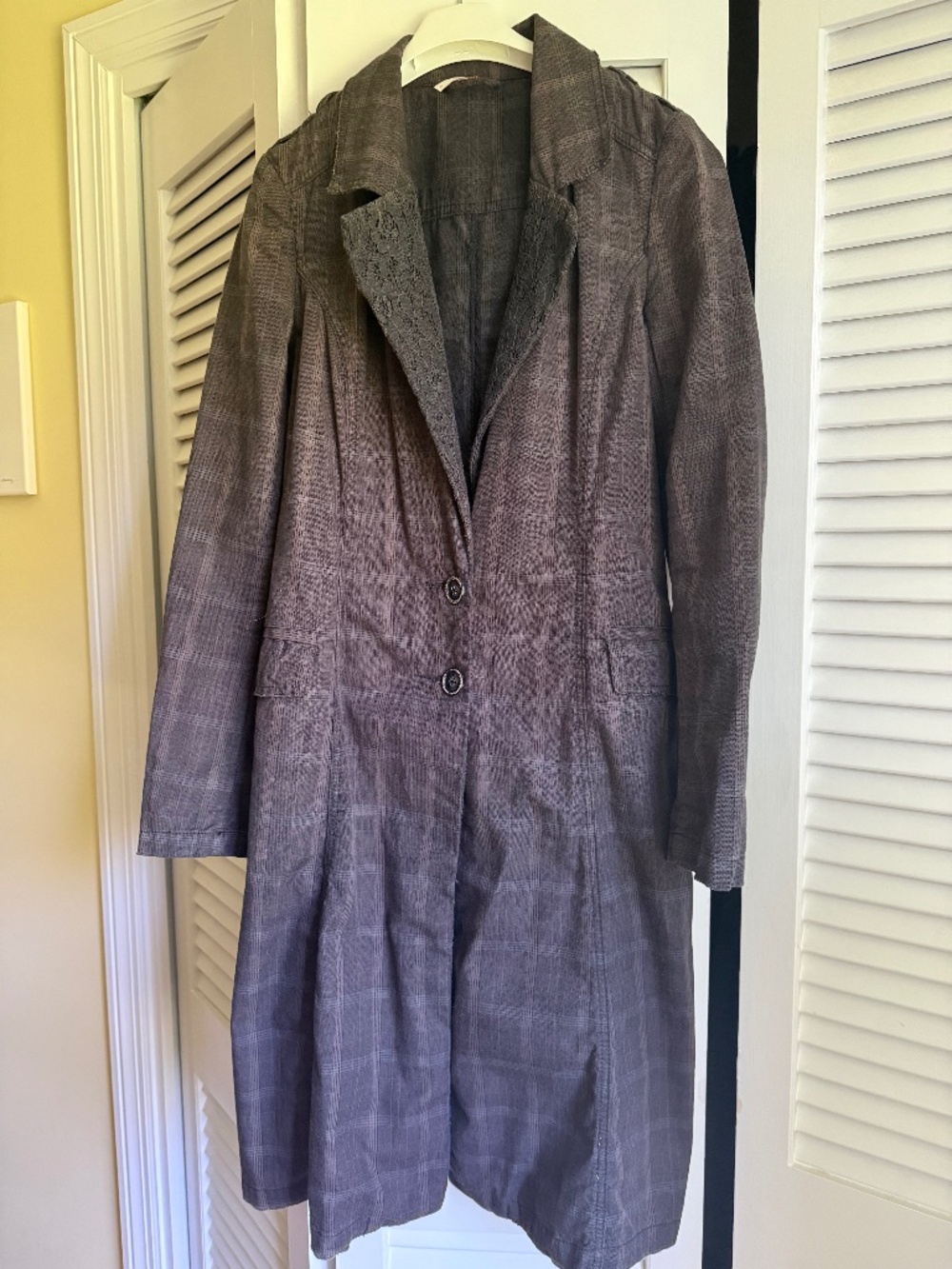 Free People Lace Lined Plaid Trench Coat Size 2